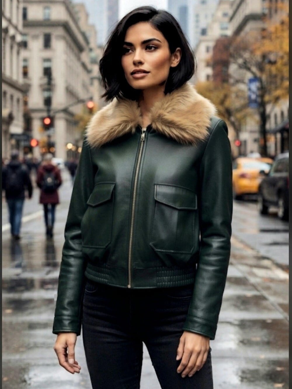 Silence + Noise Vegan Leather Faux Fur Collar Bomber Jacket Size Medium